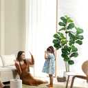 Faux Fiddle Leaf Fig Tree 5ft with White Planter 4 Trunk Fake Plants in Pot