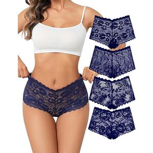 Avidlove Sexy Women's Underwear Floral Lace Boyshort Panties High Waist Cheeky Panty Pack of 4, S