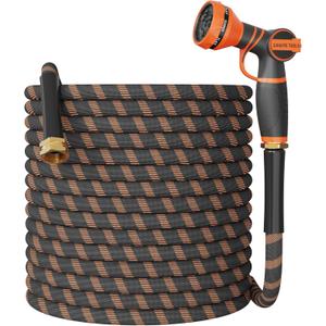 Giraffe Tools Garden Hose 100FT NonExpandable Lightweight Flexible Water Hoses Burst 600 psi with 9 Spray Function Nozzle Heavy Duty Hose