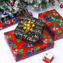 AUCLAY Reversible Christmas Wrapping Paper Roll for Kids Men Women Baby - Red Monster Truck & Santa, Merry Christmas Lettering with Stars in Black - Holiday Gift Wrap Paper, 17.7 Inch X 33 Feet