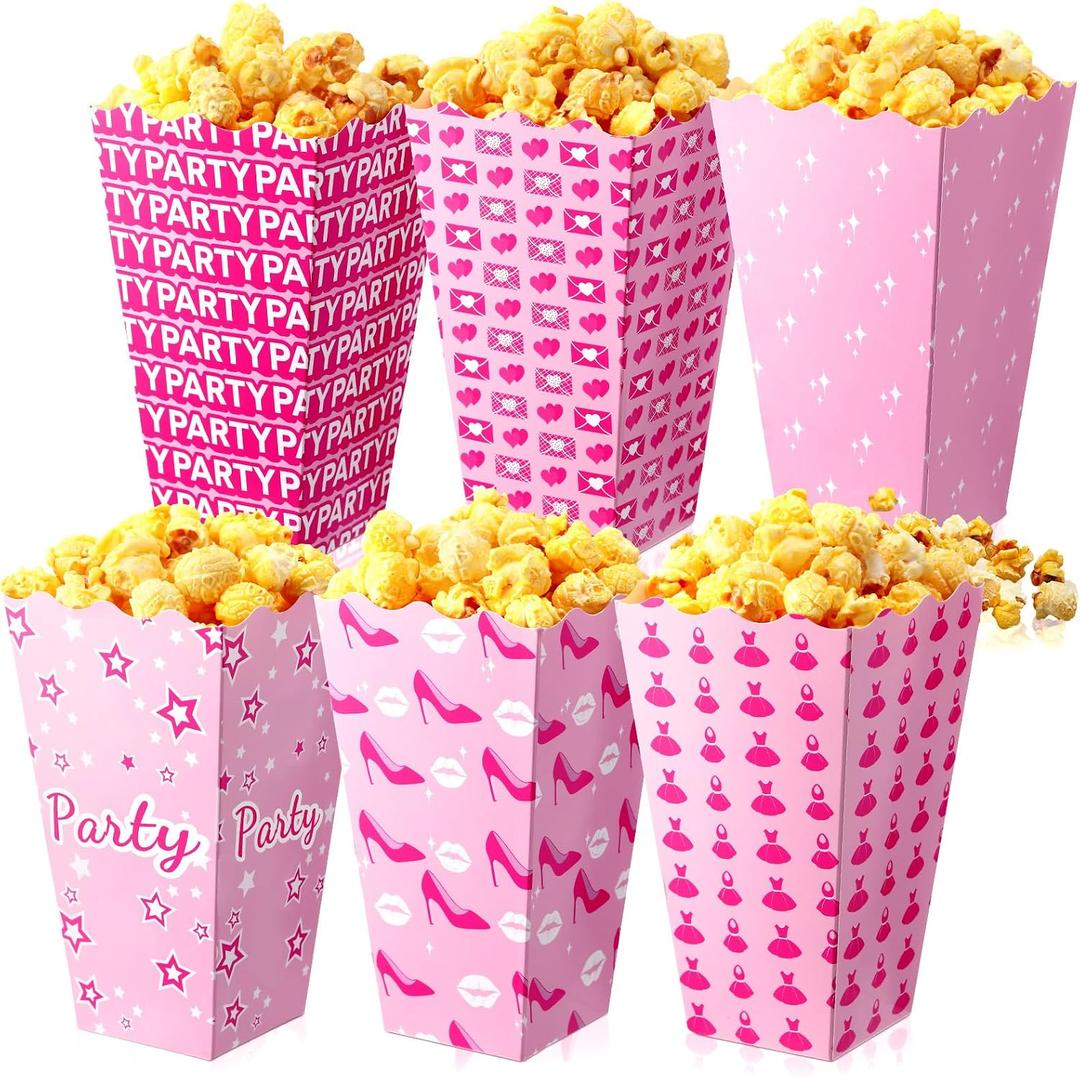 MotiMind 60 60 Hot Pink Popcorn Boxes 28oz Candy Box Favors Princess Paper Popcorn Treat Boxes Birthday Bachelorette Princess Party Supplies