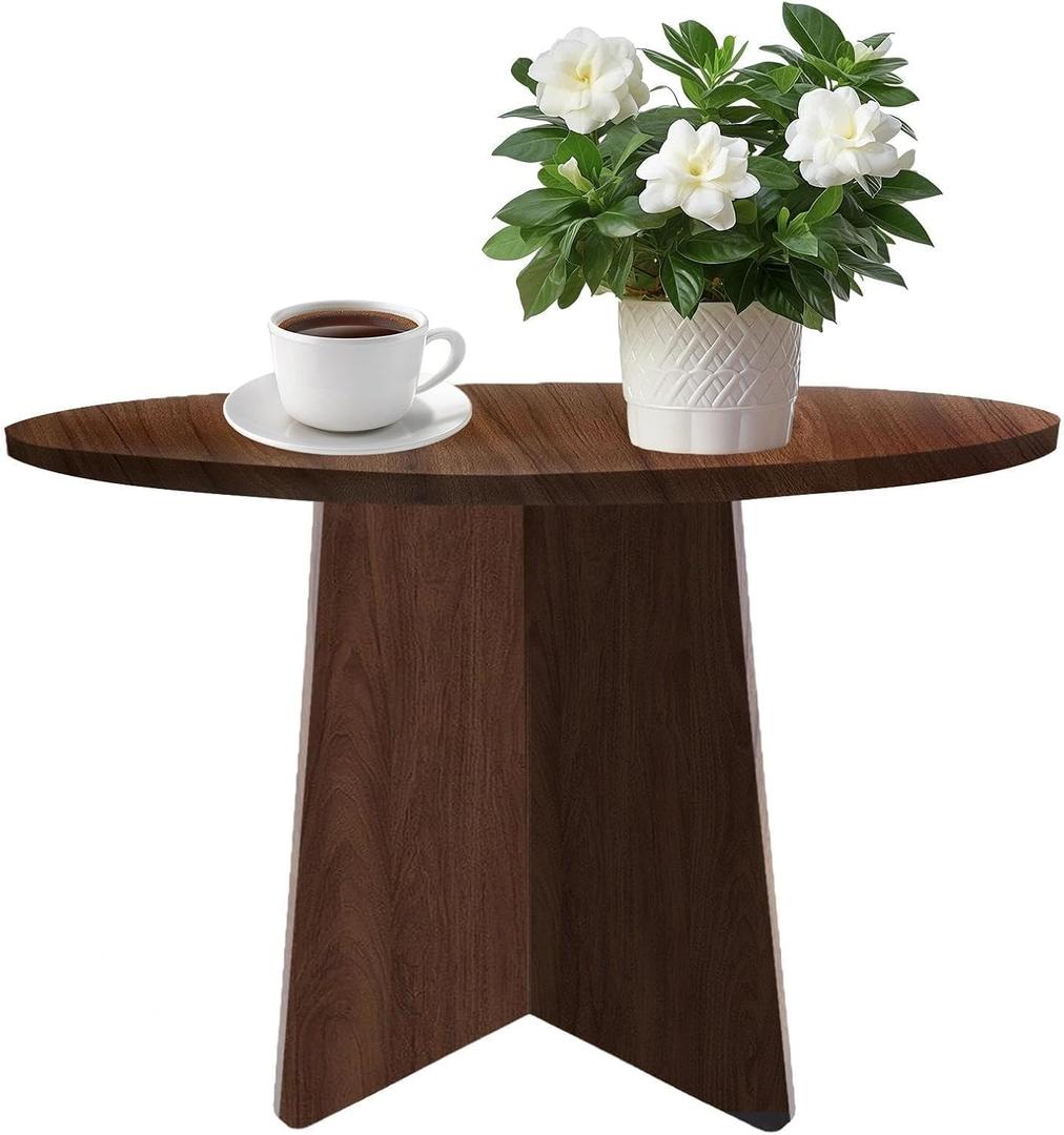 Wood Coffee End Table, Round Side Tables Living Room, Small End Tables for Small Spaces, Sofa, Bedroom, Bedside, Corner, Office, Nursery, Wooden Circle Side Table, Rustic Walnut 19.7 x 17.7 in