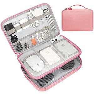 FYY Electronic Organizer, Travel Cable Organizer Bag Pouch Electronic Accessories Carry Case Portable Waterproof Double Layers All-in-One Storage Bag for Cable, Cord, Charger, Phone, Hard Drive Pink