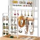 Jewelry Stand with Ring Holder Jewelry Display with 5 Hooks Necklace Holder Bracelet and Earring Holder with Multiple Holes Organizer Stand (White)