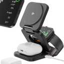 Wireless Charging Station, 3 in 1 Foldable Magnetic Wireless Charger for Apple Device, Qi2 Travel Magnetic Charger Stand for iPhone 16 15 14 13 12 Series, 5W for iWatch & AirPods, 45W Adapter Included