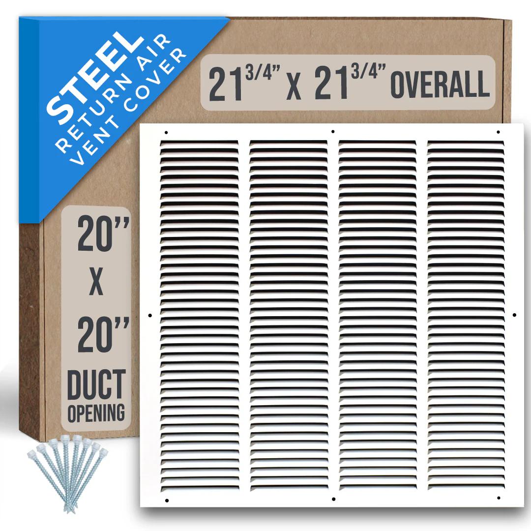 20" X 20" Duct Opening | Steel Return Air Grille For Sidewall And Ceiling | Outer Dimensions: 21.75"W X 21.75"H