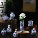 Dandat 8 Pcs Mini Chinoiserie Bud Vases Ceramic Blue and White Floral Chinese Porcelain Vase Set for Shelf Table Centerpieces Home Decor(Vintage)