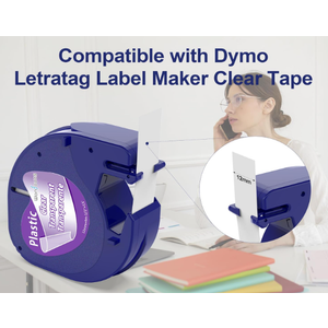 Label Maker Clear Tape Replacement for Dymo Label Maker Refills Clear 1/2'' x 13', Compatible with Dymo Letratag Refills Transparent Plastic Tape Work with LT-100T LT-100H QX50, 1-Pack