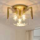 Modern Semi Flush Mount Ceiling Light Fixture, Gold Hallway Light Fixtures Ceiling Mount, Dimmable Foyer Kitchen Lighting Fixtures Ceiling Lights for Bedroom Bathroom Dining Room Laundry Room Entryway