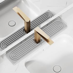 23.6''x4.8''Stone Faucet Mat for Kitchen Sink,Diatomite Quick Dry Kitchen Sink Splash Guard,Drying Stone Sink Tray,Super Absorbent,Sink Stone Quick Dry Around Faucet For Bathroom Counter-Light Grey