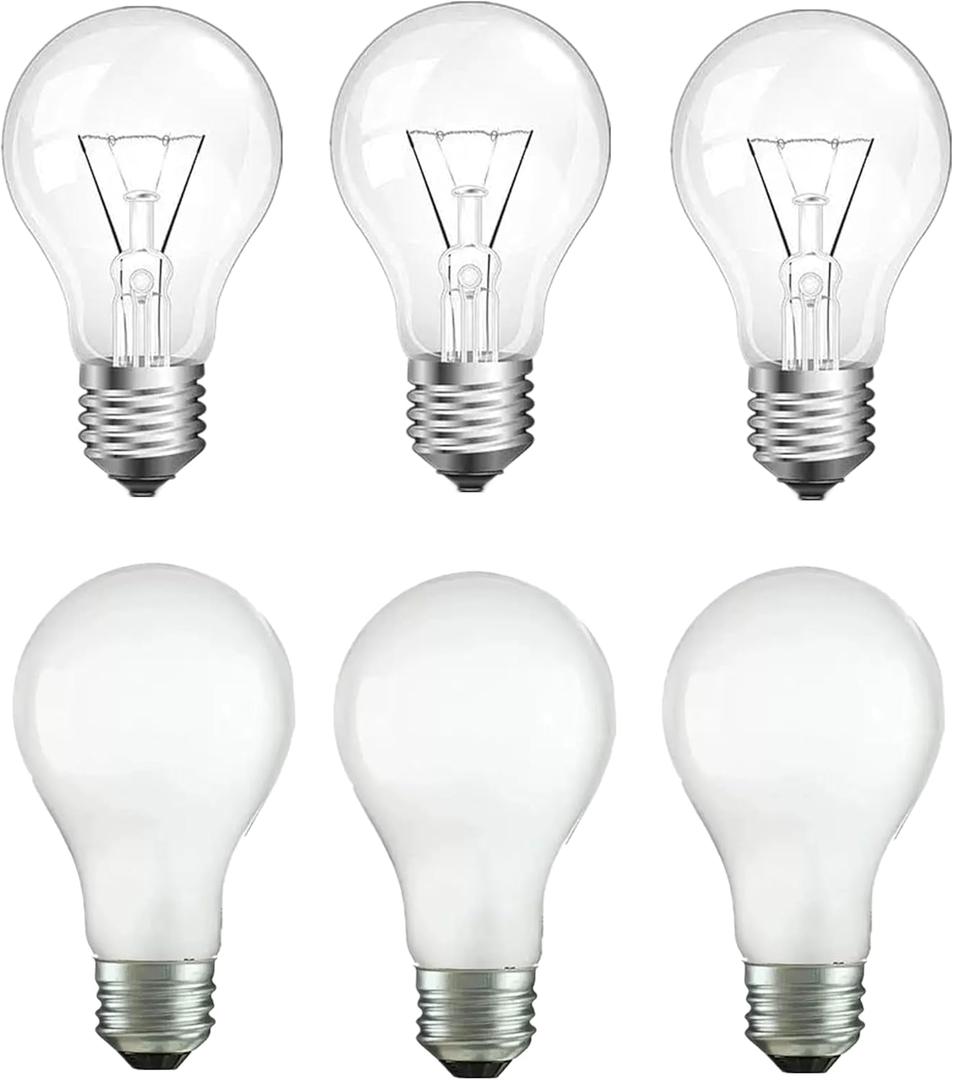 3pack Frosted & 3pack Transparent 100 Watt Incandescent Light Bulbs, A19 Shatter Resistant Rough Service Light Bulb (6pack)