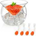 Jucoan Glass Caviar Serving Set with 4 Pcs Mother of Pearl Spoons, Caviar Dish Chiller Bowl, 8.5 oz Stemless Martini Glass with Chiller for Margaritas, Home Bar, Thanksgiving Christmas Gift for Men