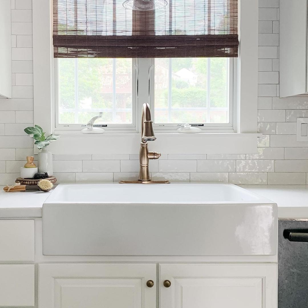 Sinkology Parker 34 Inch White Fireclay Quick-Fit Drop-In Kitchen Sink (Crisp White 1 Hole, 34 Inch Single Bowl)