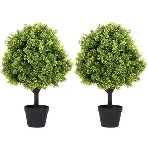 27 Realistic Artificial Boxwood Topiary Trees Set of 2, Faux Boxwood Plants Outdoor UV-Resistant, No Maintenance Curb Appeal Fake Evergreen Bushes & Shrubs for Front Porch Outside Planter Decor