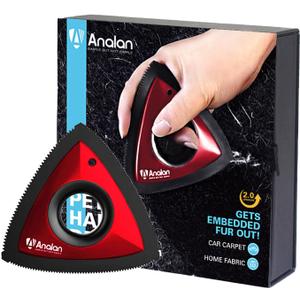 Analan Mini Pet Hair Remover for Car Detailing Supplies, Carpet Dog Hair Remover for Car Interior, Triangle Dog Hair Remover for Auto Detailing, Couch, Furniture, Lint, Carpet (Ruby Red)
