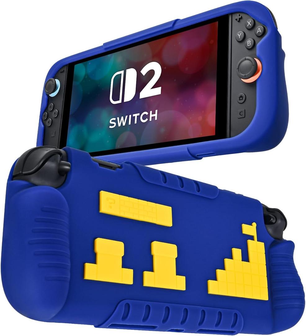 DLseego Protective Soft Case for Nintendo Switch 2 (2025), TPU Grip Cover for Joy Con, Controller Protectors-Shockproof & Scratch-Resistant Console Shell, Game Patterns - Blue