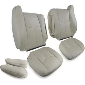 AUTOKAY Driver and Passenger Side Bottom and Top Lean Back Leather Seat Cover Tan for Cadillac Escalade 2003-2006