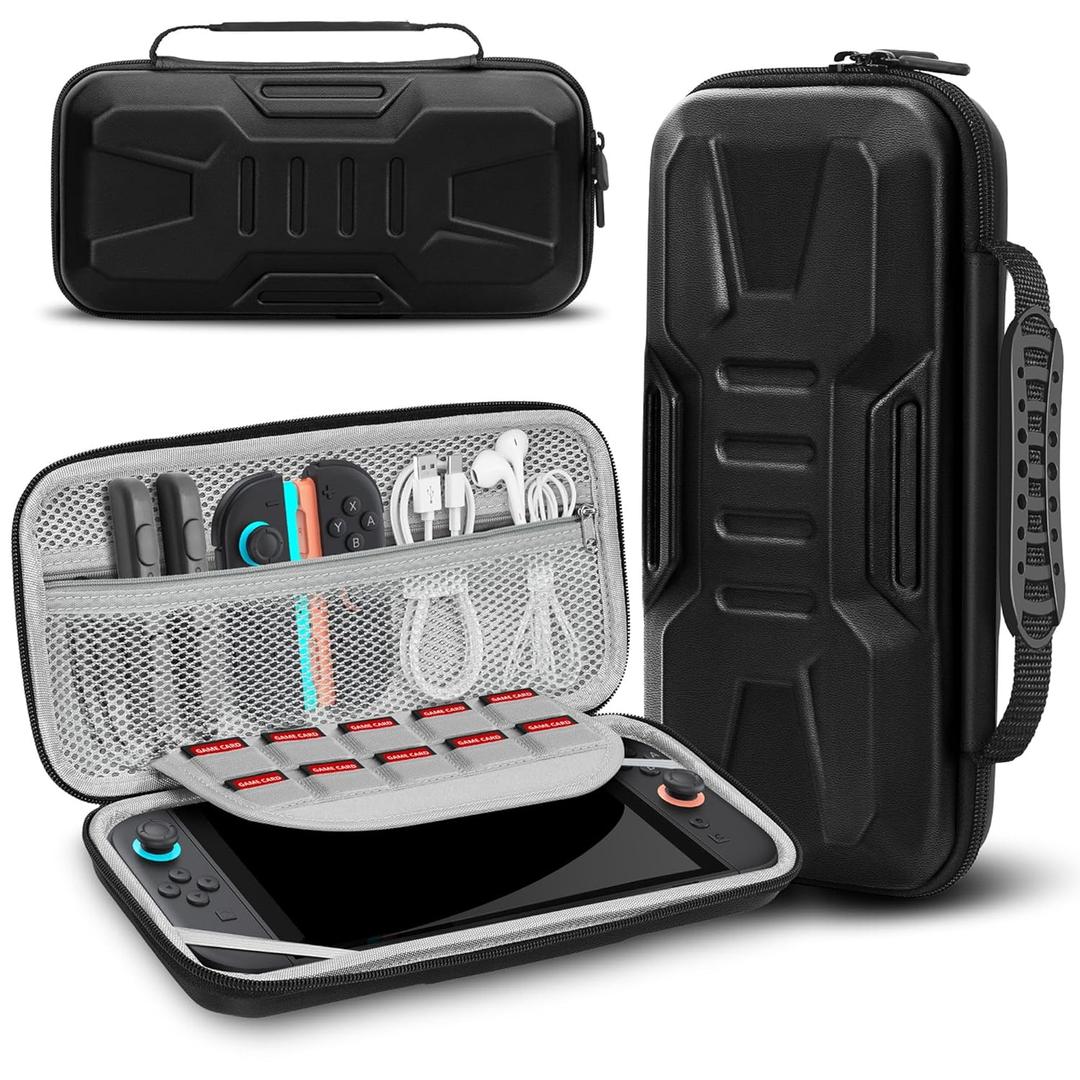 JoyHood Carrying Case for Switch 2 - Protective Travel Handbag with 10 Game Card Slots Portable Storage Bag Compatible with Console & Accessories, Black