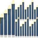 Macarrie 24 Pcs Blue Flameless Taper Candles LED Battery Operated 6.5'', 7.7'', 8.8'', 10'' 3D Flickering Flame Candlesticks Drip Wax Shaped Candles for Wedding Decor