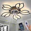 Modern Ceiling Fans with Lights, Low Profile Ceiling Fan with Remote for Bedroom, Flush Mount Ceiling Fan with LED Dimmable Light,3-Colors, 6-Speeds, Timing CeilingFan Light-Black Leaves