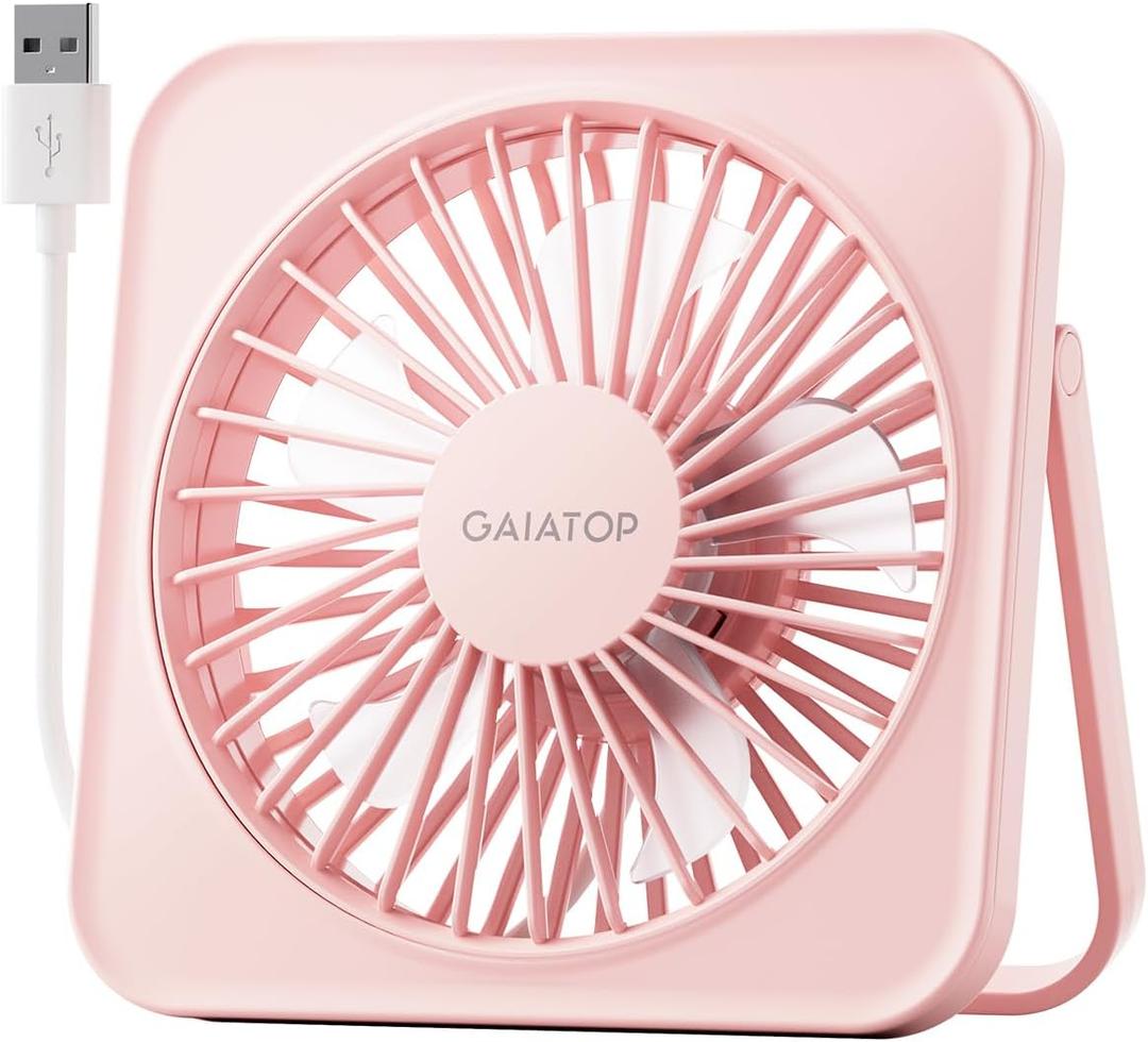 Gaiatop USB Desk Fan, 5 Inch Small Portable Table Desktop Fans with Strong Wind Ultra Quiet 3 Speeds and 180 Tilt Folding, Mini Personal Cooling Essentials For Office Home Bedroom Dorm Kitchen Pink
