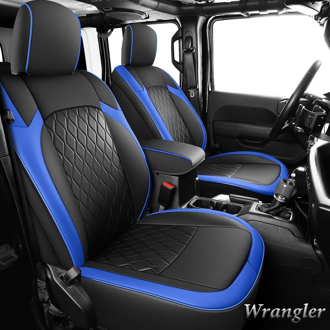 Coverado Seat Covers Fullset for Jeep Wrangler, Waterproof Car Seat Covers for Truck Automotive Seat Covers Custom Fit for 2018-2024 Jeep Wrangler JL Seat Covers 4-Door with Rear Cupholder OnlyBlue