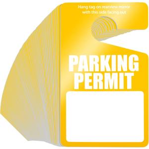 100 Pack Parking Permit Hang Tags Plastic Parking Placards PVC Hang Tag 3 x 5 Inch for Car Rear View Mirror (Yellow)