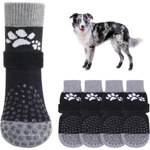 SCENEREAL Anti Slip Dog Sock to Prevent Licking Paws for Hardwood Floors, Boots & Paw Protector Shoes for Hot/Cold Pavement with Grippers, Double Sides Grips for Small Medium Large Senior Dogs, M (M(Paw Width 2.5in), Two Paws(Pack of 6)-Black)