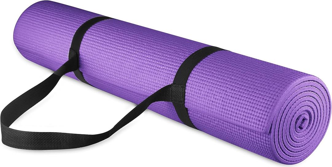 All Purpose 1/4-Inch High Density Anti-Tear Exercise Yoga Mat with Carrying Strap, Multiple Colors (Purple)