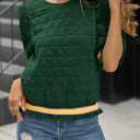 Fisoew Womens Quilted Pattern Cropped Sweatshirts Casual Crewneck Half Lantern Sleeve Textured Ruffle Loose Pullover Tops