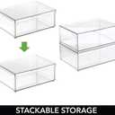 mDesign Plastic Stackable Closet Storage Organizer Bin Containers with Front Pull Drawer for Cabinet, Desk, Shelf, Cupboard, or Dresser Organization - Lumiere Collection - Clear
