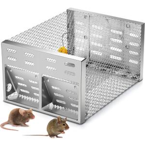 Qualirey 1 Pack Humane Rat Trap with Double Opening One-Way Door 12 x 9 x 6 Inch Automatic Chipmunk Rodent Small Mouse Trap Cage No Kill Animal Live Squirrel Rat for Indoor Outdoor Use