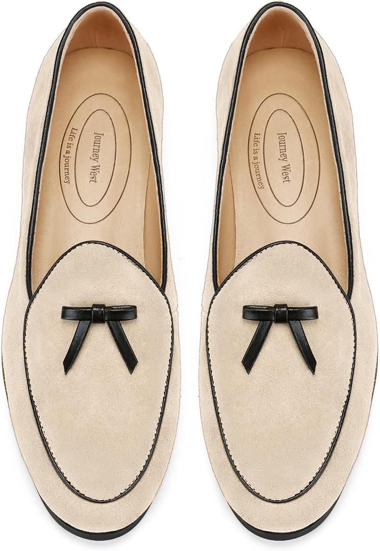 Journey West Suede Tassel Loafer for Women Slip-on Belgian Penny Loafers Shoes for Women in Many Colors (8)