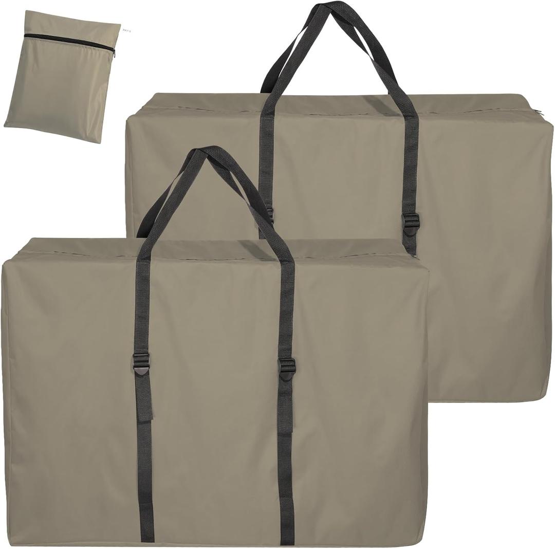 Large Outside Folding Chair Storage Bag with Zipper and Handles, 600D Folding Chair Carry Bag for Zero Gravity Chair, Portable Folding Lounge Chair Carrying Bags, 43" L x 11" W x 29" H (Brown - 2Pack)