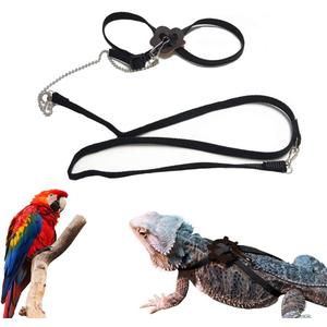 2 x Lizard Leash Bearded Dragon Harness Adjustable Reptile Lizard Harness Leash Parrot Harness Turtle Lizard, Suitable for Gecko Hamster Kitten Small Animal Outdoor Walking,Black