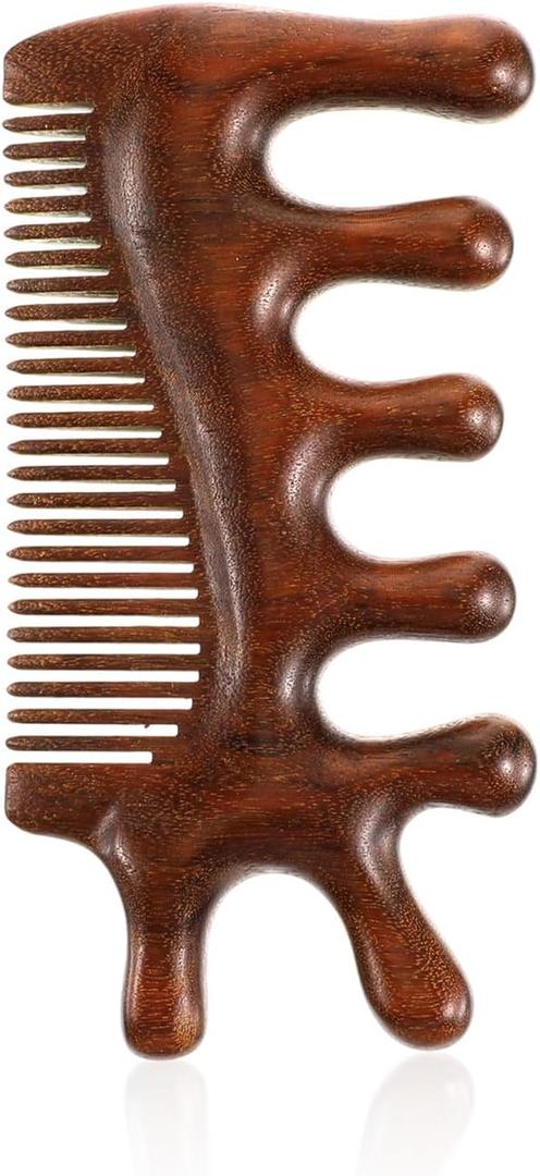 2 in 1 Natural Sandalwood Hair Massager Scalp, Gua Sha Tools, Wood Facial Massage Tool, Hair Massager, for Hairs, Face, Eyes, Neck and Body MassageBrown