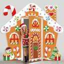 WovWeave 3 Pcs Christmas Gingerbread House Door Decorations Candy Cane Wreath Snowman Christmas Tree Gingerbread House Porch Banners for Holiday Classroom School Office Wall Display(Brown)