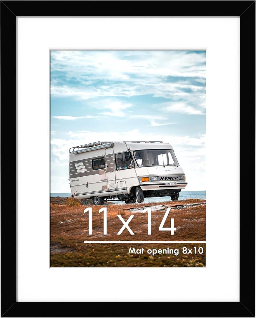 PEALSN 11x14 Picture Frame, Display Pictures 8 x 10 with Mat or 11 x 14 Without Mat for Wall Mounting Display, Photo Frames, Black