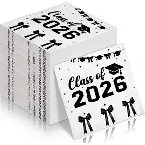 100 Pcs Black Bow Graduation Decorations 2026 Black Bow Graduation Napkins Congrats Grad Class of 2026 Disposable Dessert Paper Napkins for College High School Party Decorations
