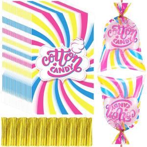 Wesnoy 200 Pcs Carnival Cotton Candy Bags with Ties Large Bags for Cotton Candy with Print for Carnivals Circus Party Favors Supplies 18.5 x 11.5 Inches