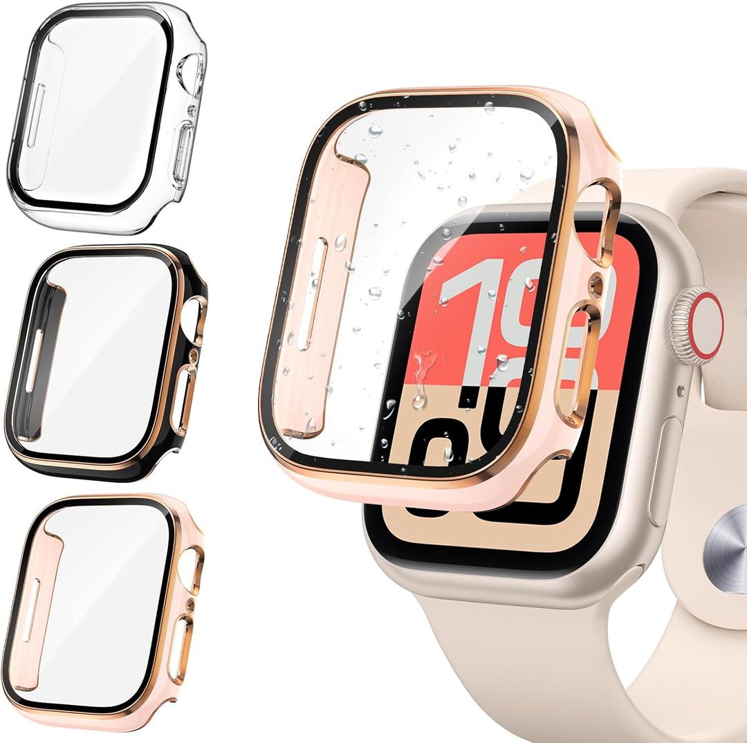 Tensea [3PCS for Apple Watch Screen Protector Case 40mm SE 3/SE 2rd Generation/SE/Series 6/5/4 Accessories, iWatch Protective Face Cover for Women Men, Bumper Tempered Glass for iPhone Watch 40 mm (Clear/Black-Rose Gold/Pink-Rose Gold)