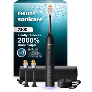 Philips Sonicare 7300 Series Electric Toothbrush - Next-Generation Sonicare Technology, Pressure Sensor, 12 Brushing Settings, SmarTimer, BrushPacer, 21-Day Runtime, Travel Case, Black, HX7421/07