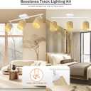 BoostArea 3 Light Track Lighting Kit, 3 Way White Ceiling Spot Lighting with Handwoven Hemp Rope Lampshade, Flexibly Rotatable Light Head for Kitchen, Living Room, Bedroom, Bulb Not Included
