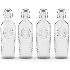 Nicunom 4 Pack Flip Top Glass Bottle, 40 Oz. / 1.2 Liter Clear Glass Pitcher Airtight Seal Swing Top Brewing Bottle for Beverages, Oils, Kombucha, Beer, Kiefer, Water, Soda