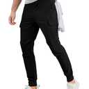 Comdecevis Men's Cargo Jogger Pants Stretch Sweatpants Slim Fit Tactical Pants with Zipper Pockets Casual Trousers Black Large