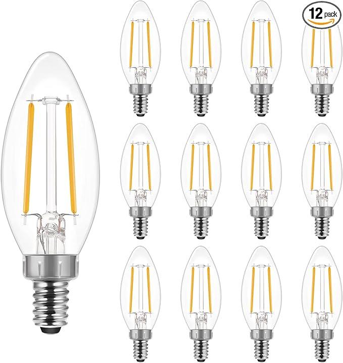 60W Equivalent LED Chandelier Light Bulbs, Dimmable, E12 Base, Clear B11 LED Filament Candelabra Bulbs, 2700K Soft White, 12 Pack. 2 Bulbs is Broken