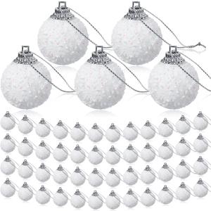 BBTO 48 Pcs Mini Christmas Balls Ornaments 1.18 Inch Small Hanging White Snowballs Snowy Bauble Ornaments Xmas Tree Decoration(1.18 Inch)