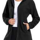 MoFiz Women's Long Fleece Zip Up Hoodies Long Sleeve Full Zip Soft Warm Polar Fleece Jacket Coat with Pocket for Fall Winter (Black, L)