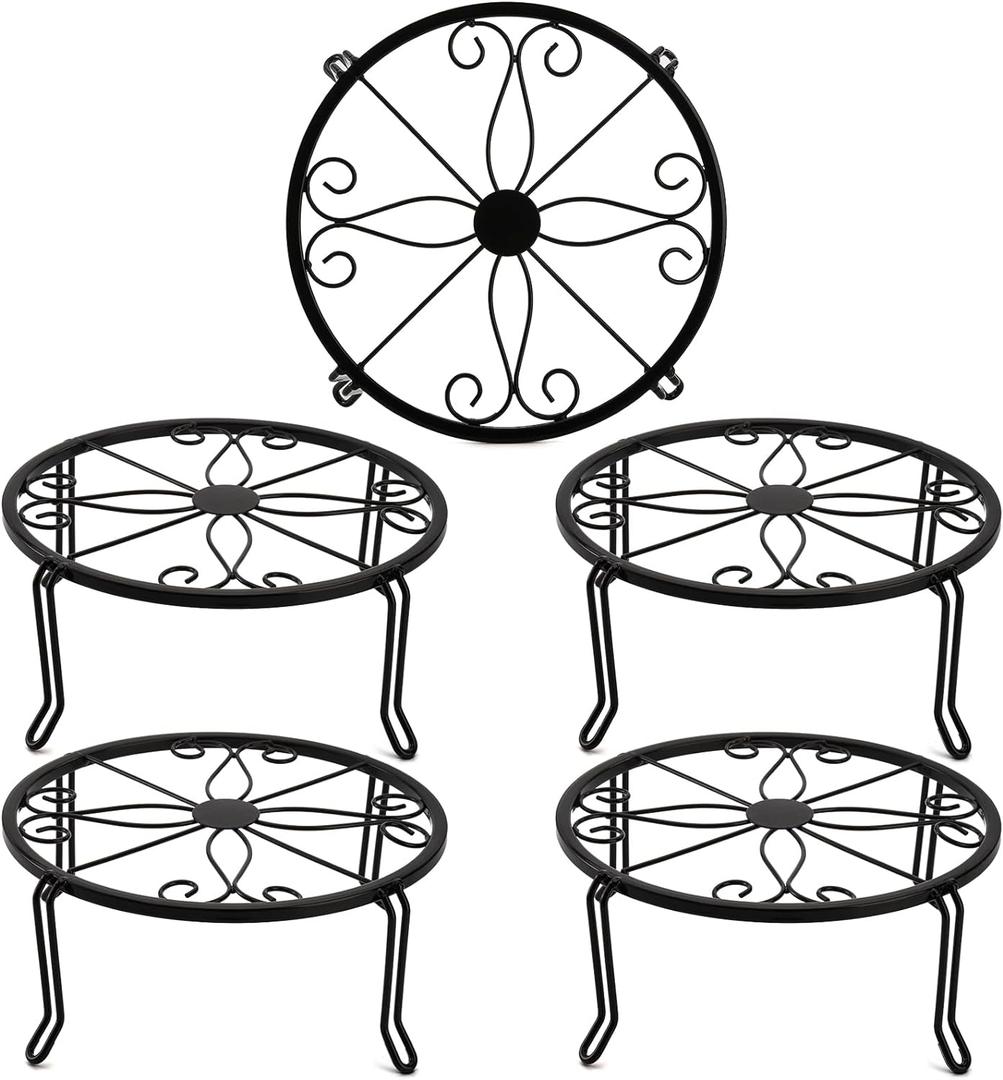 Tosnail 5 Pack Metal Plant Stands for Indoor and Outdoor, Planters Flower Pots Holder, Beverage Dispenser Stand, Pumpkin Short Stand, Double Braces Legs