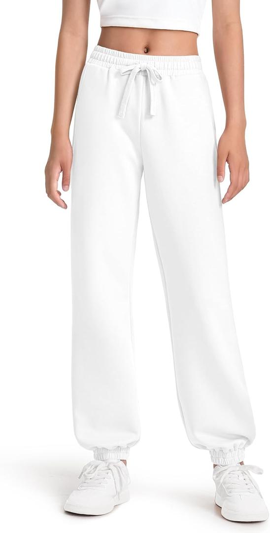 Girls Sweatpants Athletic Joggers with Drawstring Waist and Pockets, Great for Teen Girls (Size: 7-14 Years) (White)